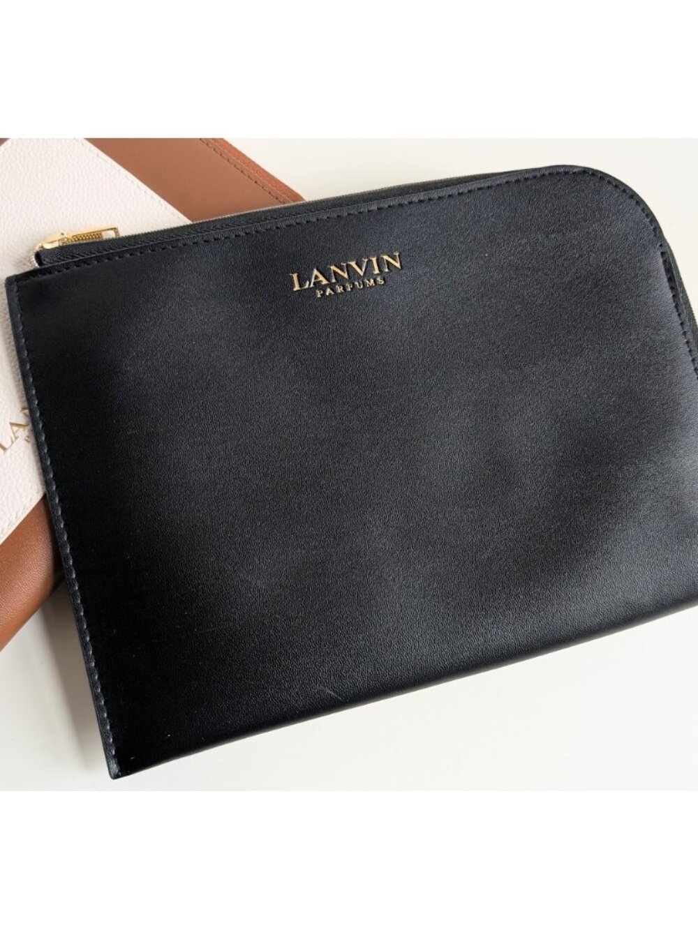 Lanvin Pouch Clutch Turkish Airlines Amenity Kit Bag Black Passport Case